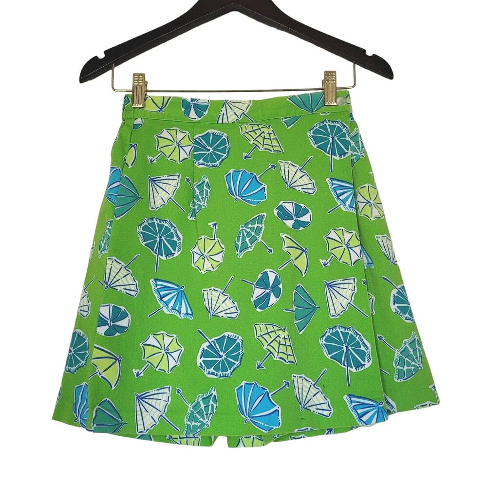 Vtg Briggs Womens Beach Umbrella Print Mini Skort Size 8 Green Blue 90s